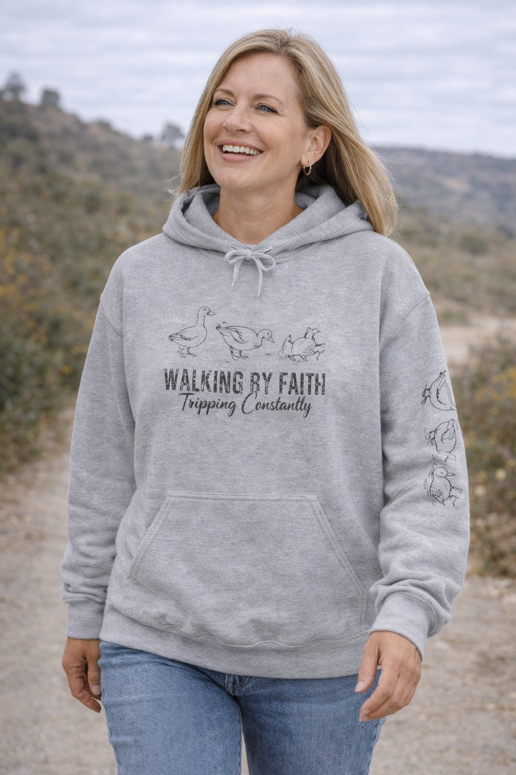 Faith Walking Hoodie — "Walking by Faith, Praying Constantly" Christian Pullover