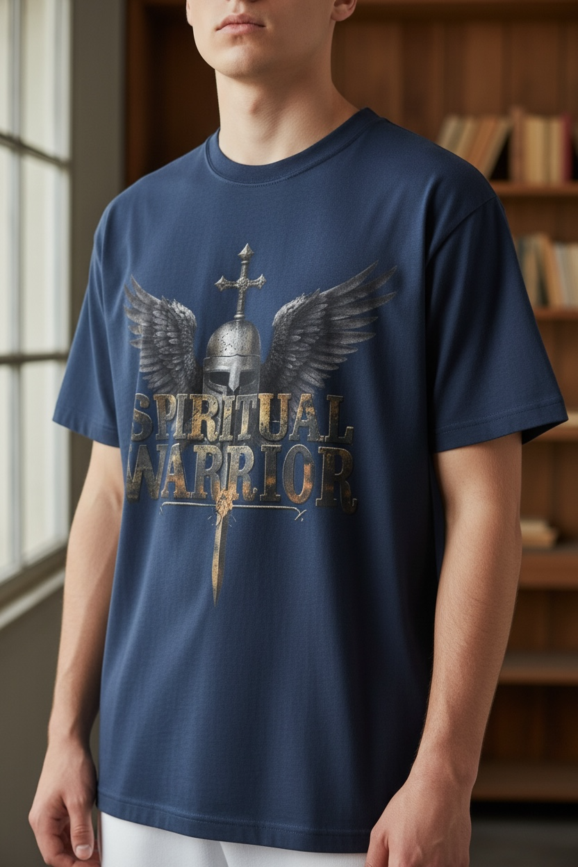 Spiritual Warrior T-Shirt — Winged Helmet & Sword Christian Faith Tee