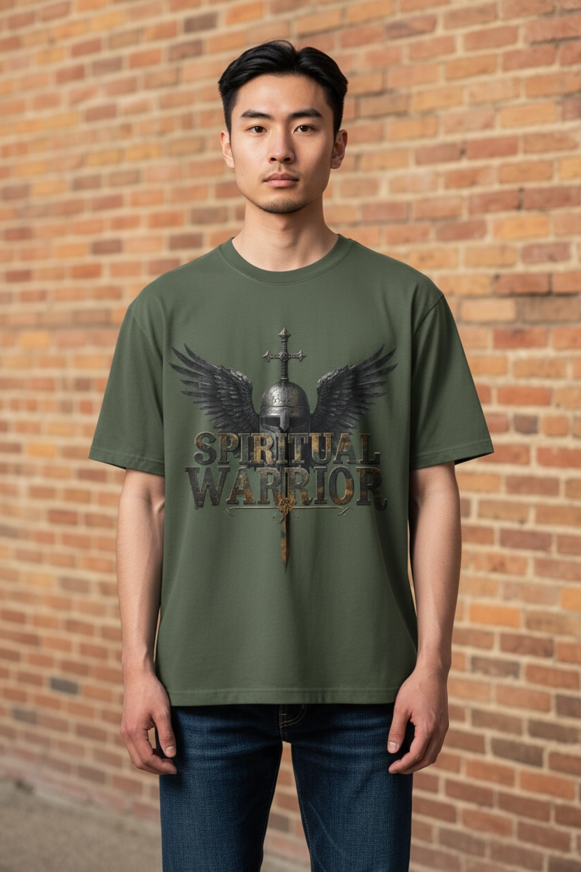 Spiritual Warrior T-Shirt — Winged Helmet & Sword Christian Faith Tee