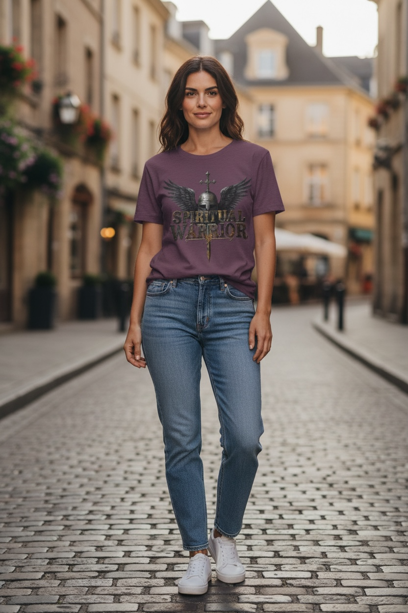 Spiritual Warrior T-Shirt — Winged Helmet & Sword Christian Faith Tee