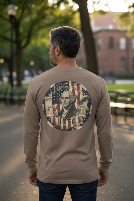 1776 George Washington Vintage Flag Long Sleeve Tee