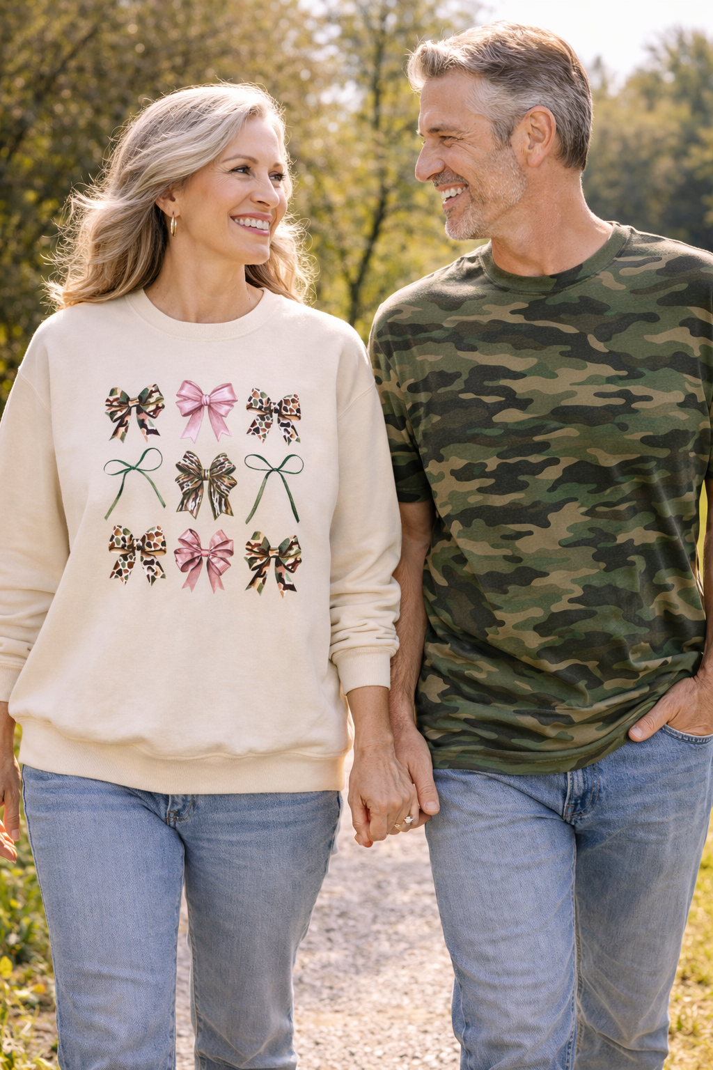 Camo Ribbons & Bows Crewneck Sweatshirt | Girls Camo Bows