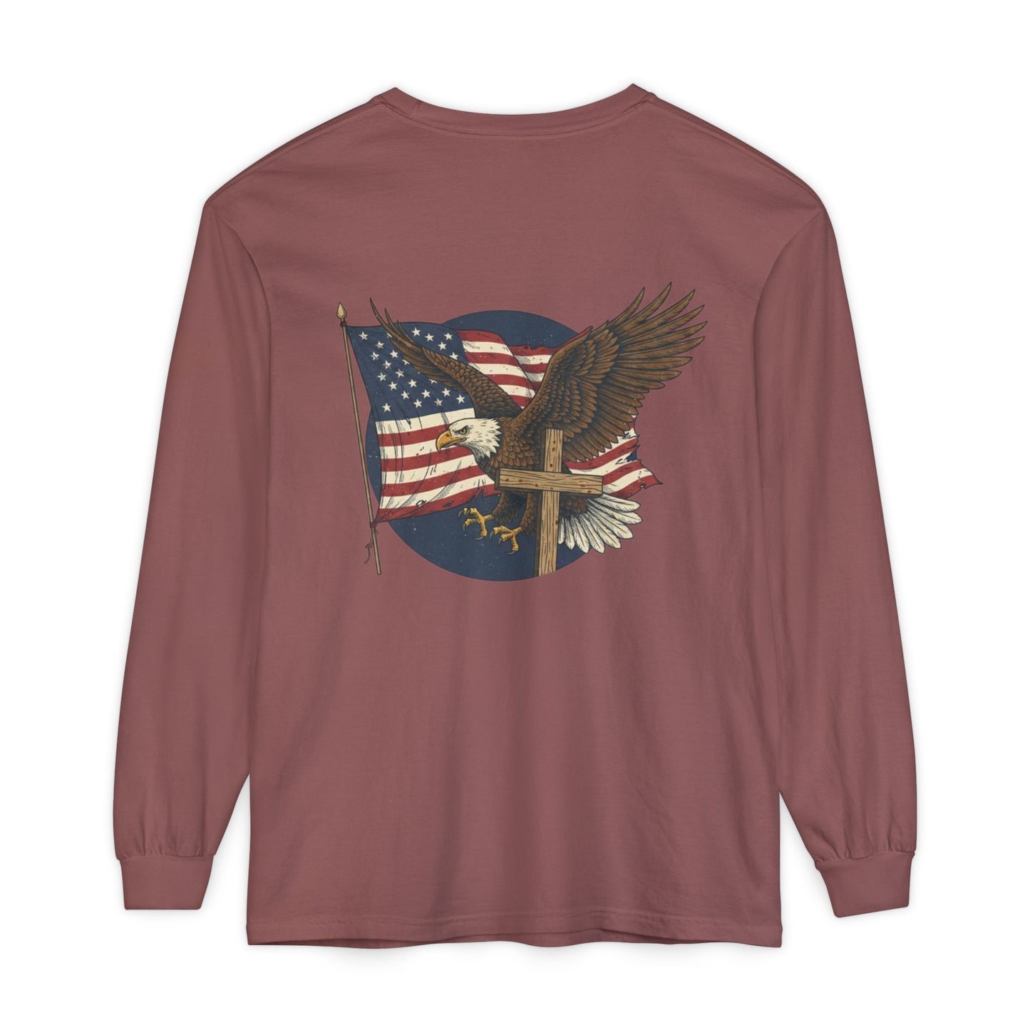 Patriotic Eagle Long Sleeve Tee — American Flag Graphic