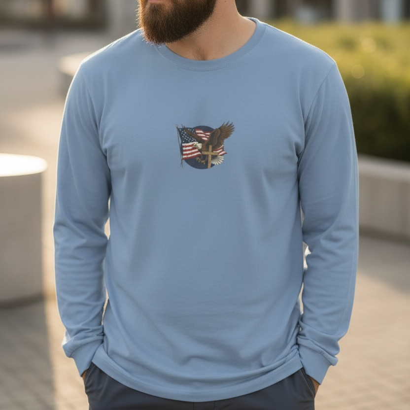 Patriotic Eagle Long Sleeve Tee — American Flag Graphic