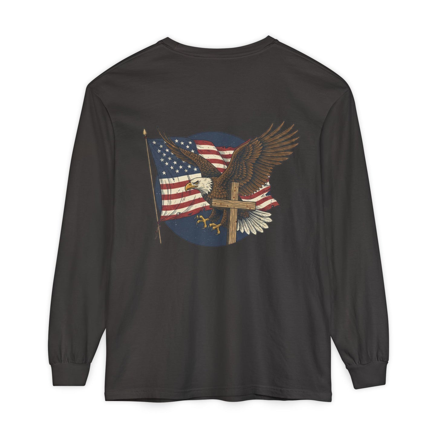 Patriotic Eagle Long Sleeve Tee — American Flag Graphic