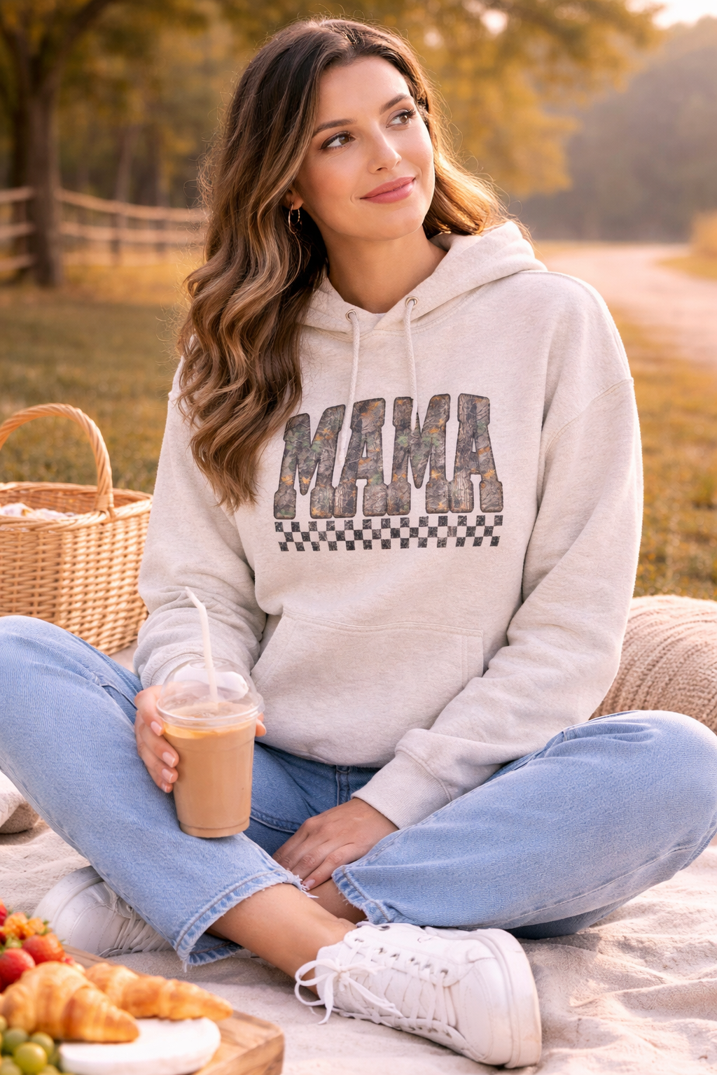 Mama Camo Checkered Hoodie — Stylish Fleece Pullover for Moms