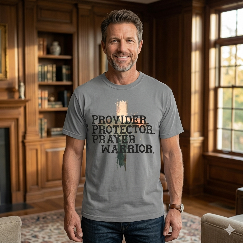 "Provider. Protector. Prayer Warrior." Inspirational Christian Tee