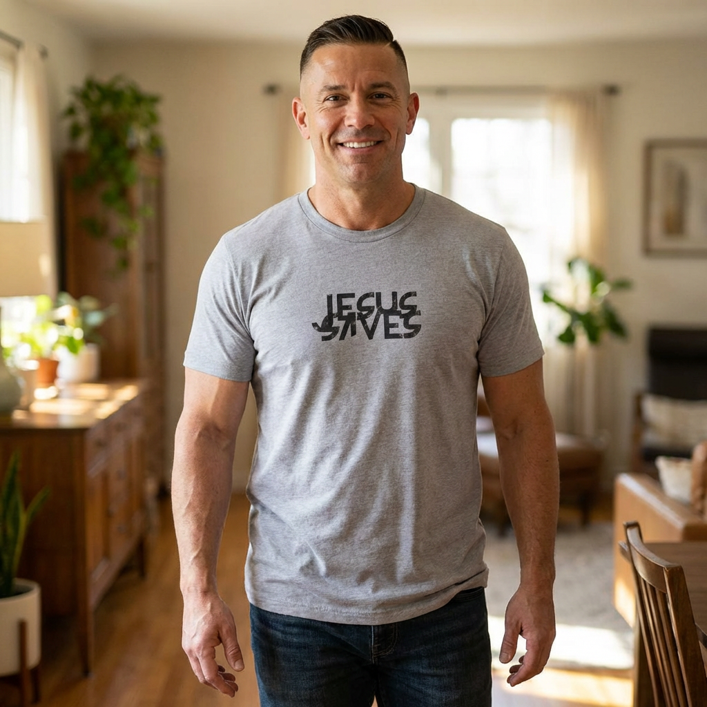 Jesus Saves T-Shirt — Christian Faith Graphic Tee (Front & Back Text)