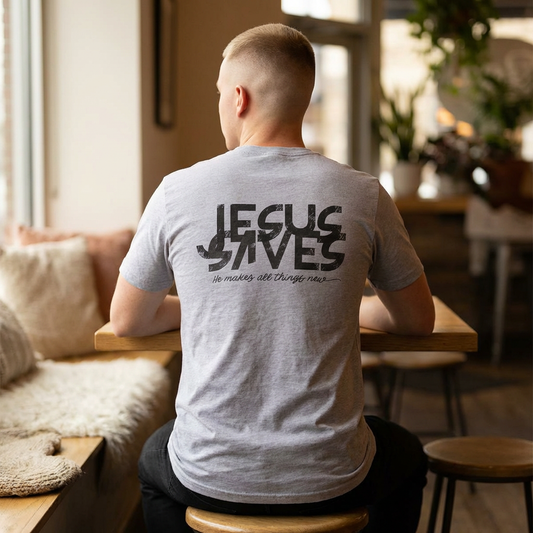 Jesus Saves T-Shirt — Christian Faith Graphic Tee (Front & Back Text)