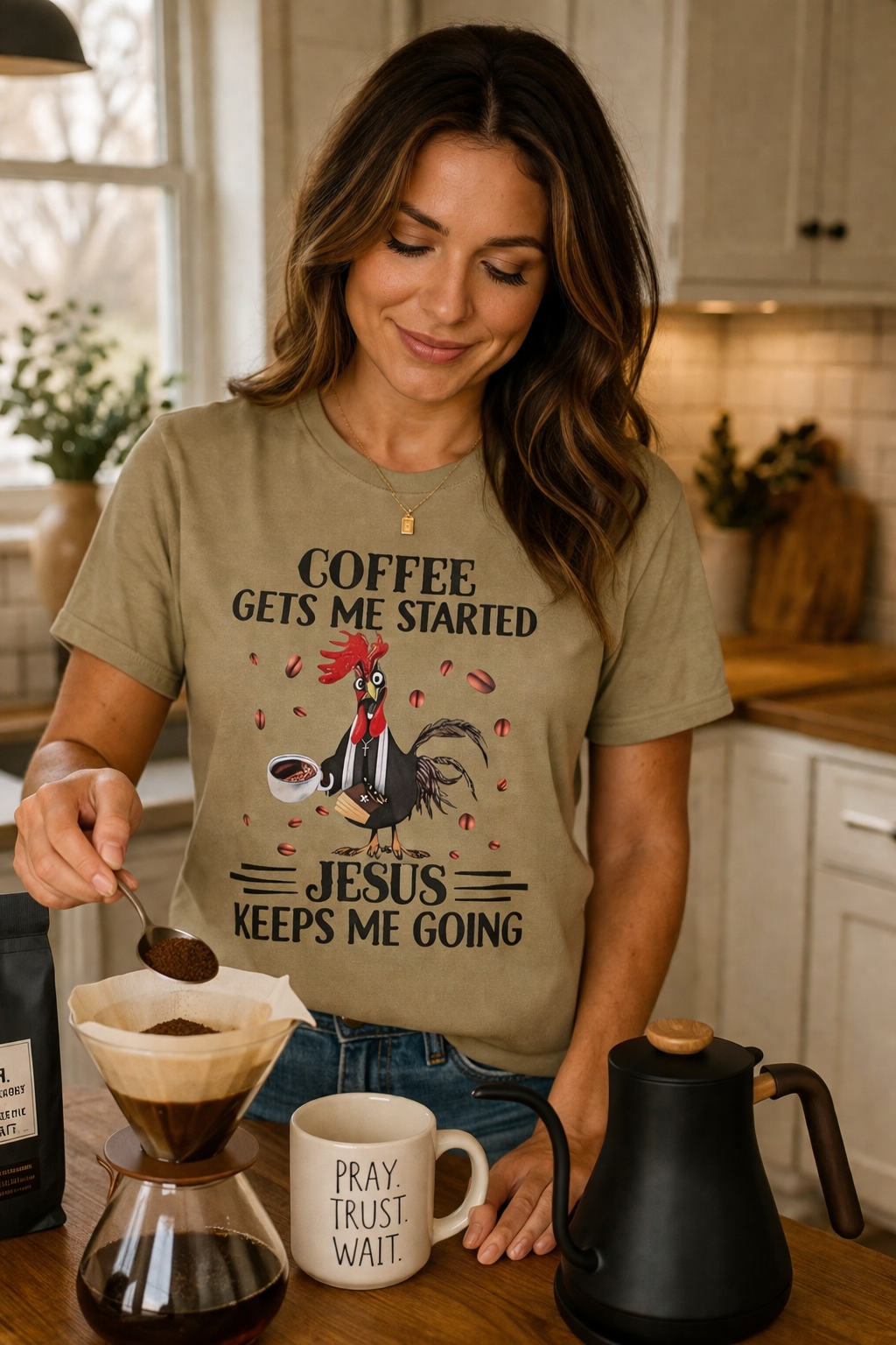 Coffee Gets Me Started, Jesus Keeps Me Going T-Shirt