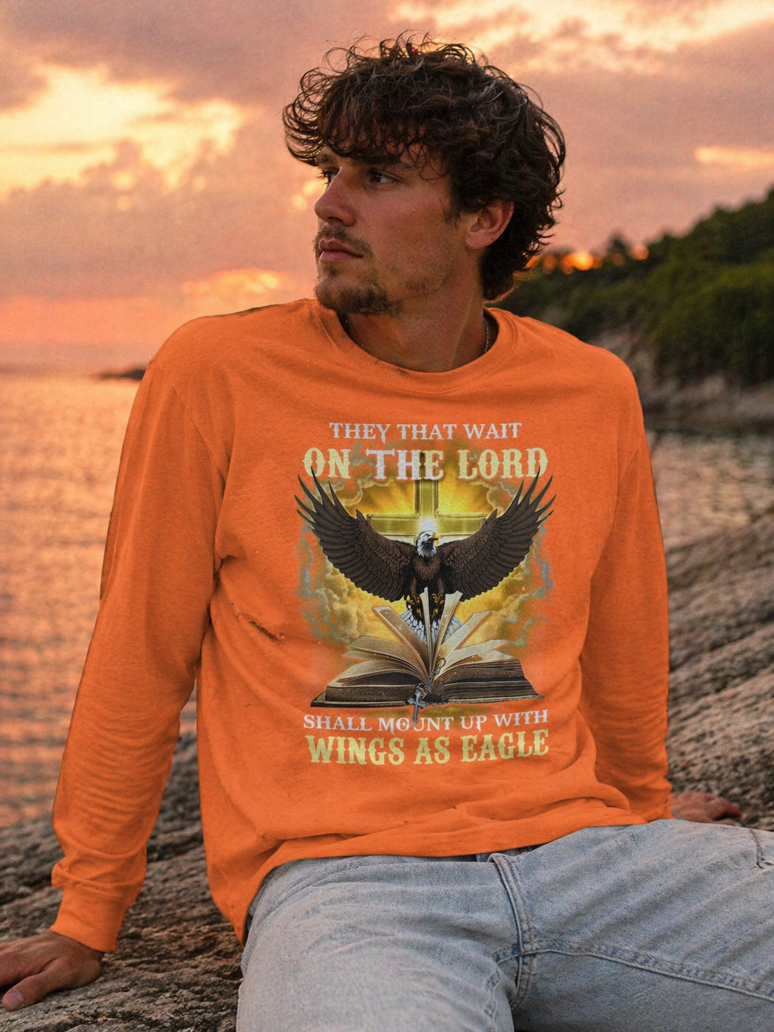 Christian Eagle Long Sleeve Shirt — "On The Lord Wings As Eagles" Graphic