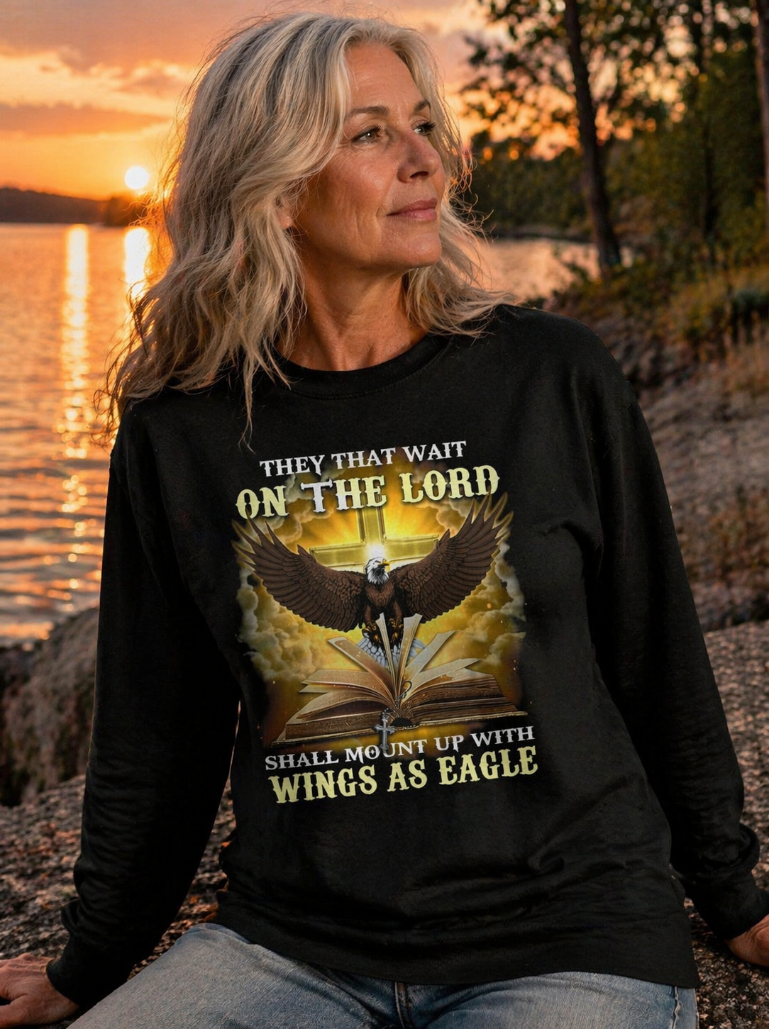 Christian Eagle Long Sleeve Shirt — "On The Lord Wings As Eagles" Graphic