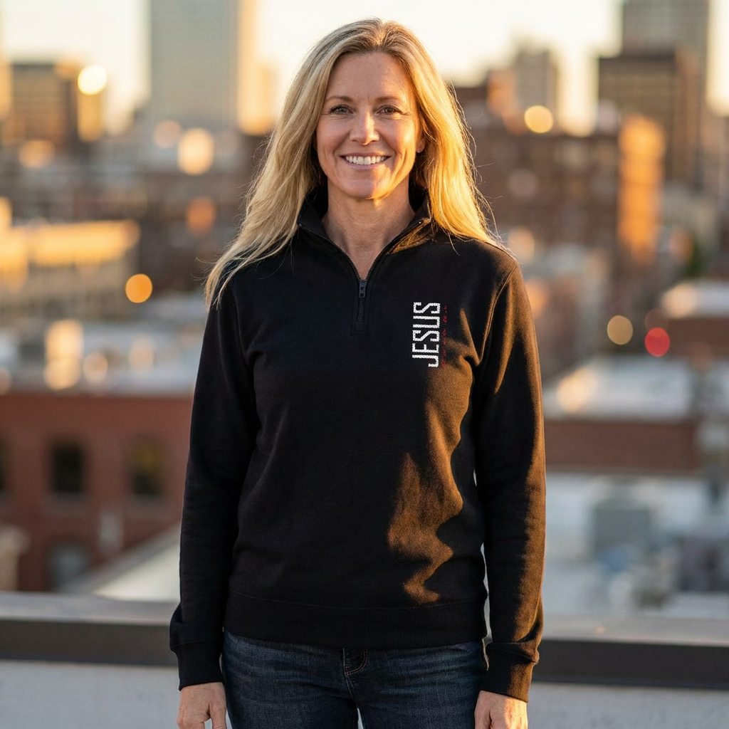 Jesus Is King Embroidered Fleece Pullover - Christian Quarter-Zip
