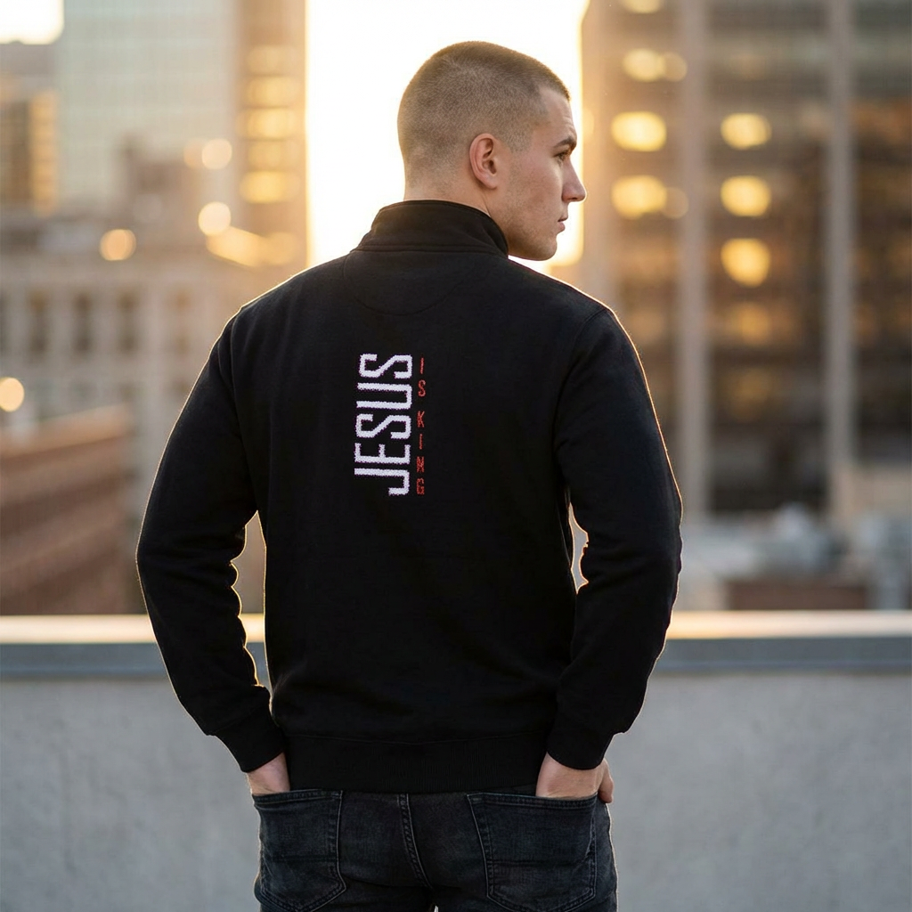 Jesus Is King Embroidered Fleece Pullover - Christian Quarter-Zip