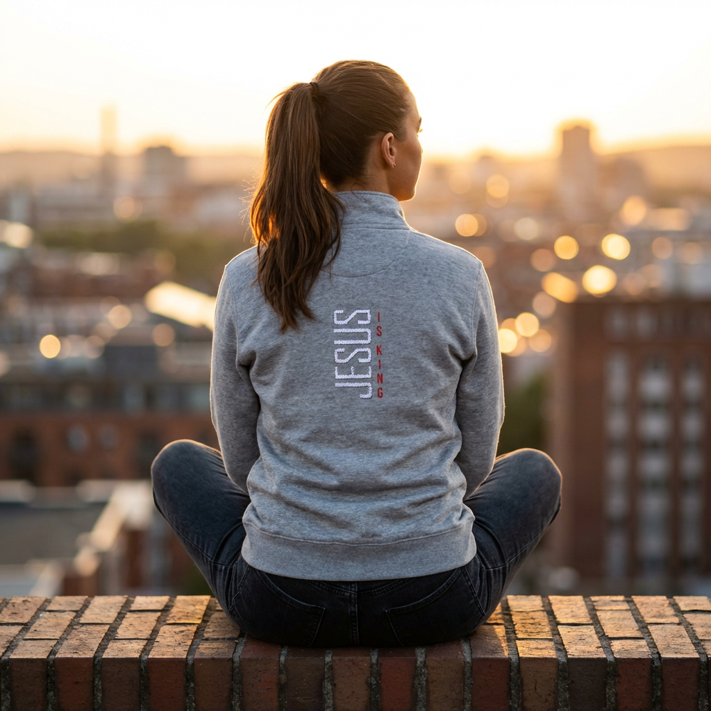 Jesus Is King Embroidered Fleece Pullover - Christian Quarter-Zip