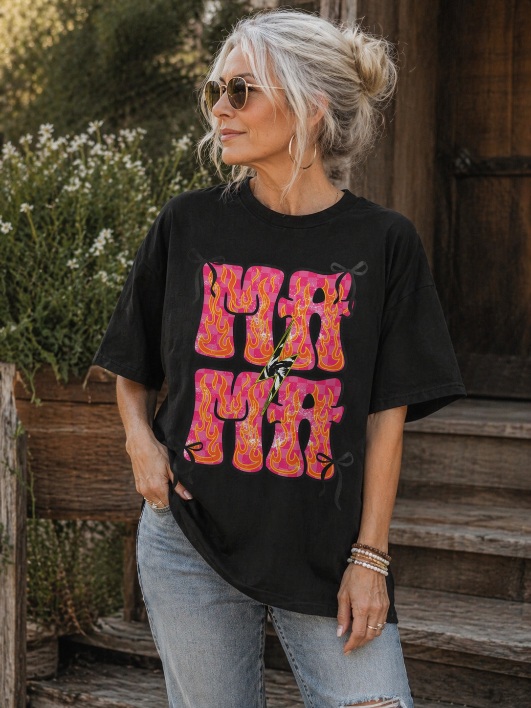 MAMA Hot Pink Tie-Dye Lettering T-Shirt | Floral Stiletto Graphic