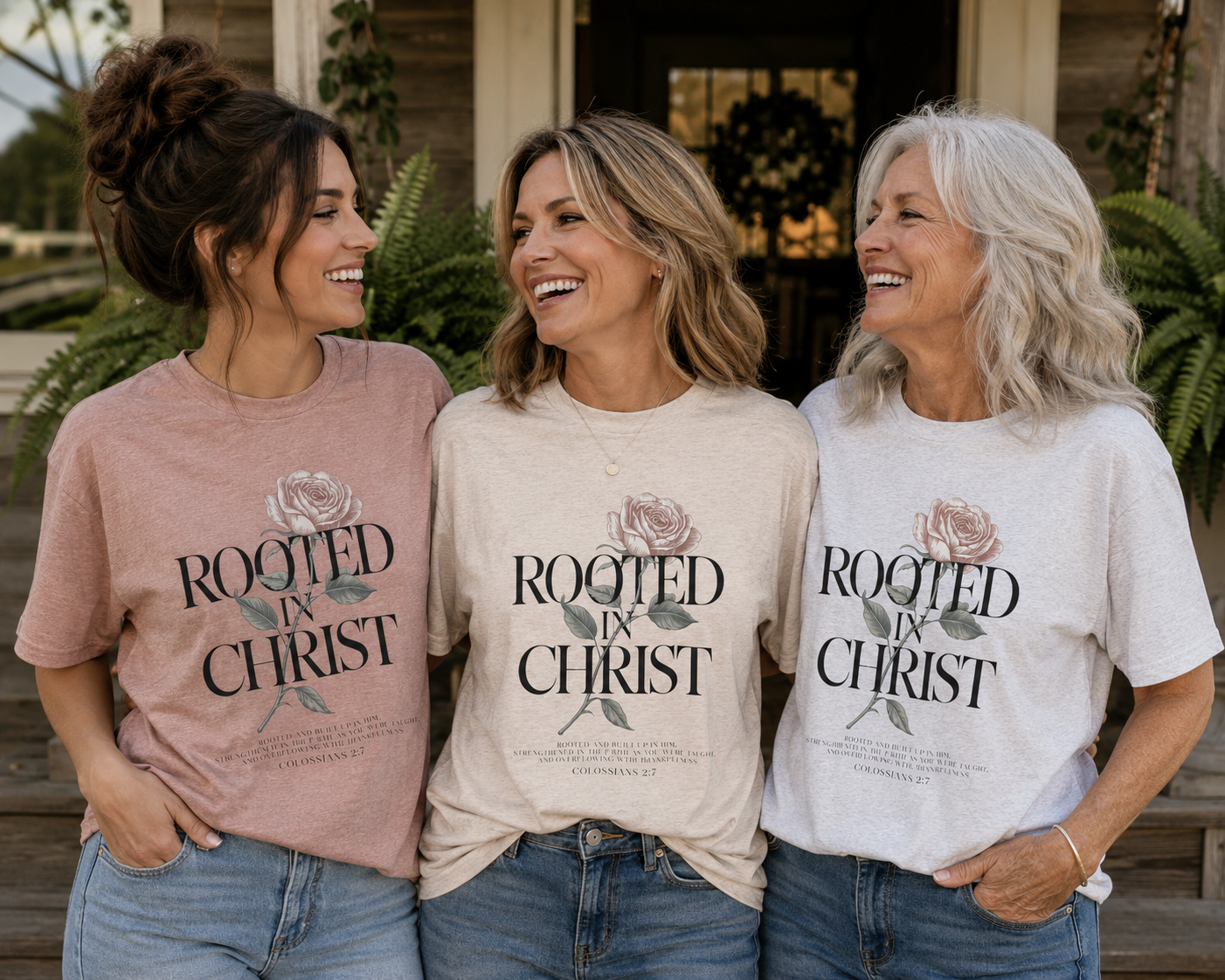 Rooted in Christ Floral Tee — Christian Inspirational Short Sleeve Shirt