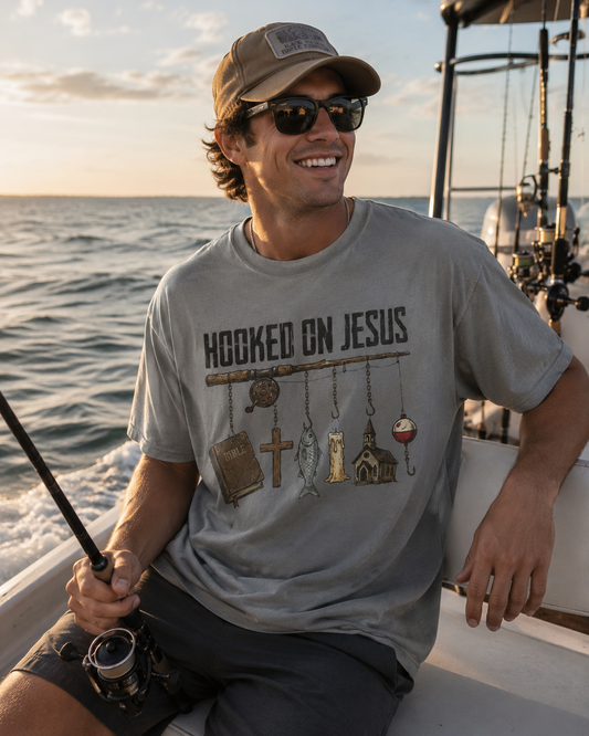 Hooked on Jesus Graphic T-Shirt — Christian Fishing Faith Tee