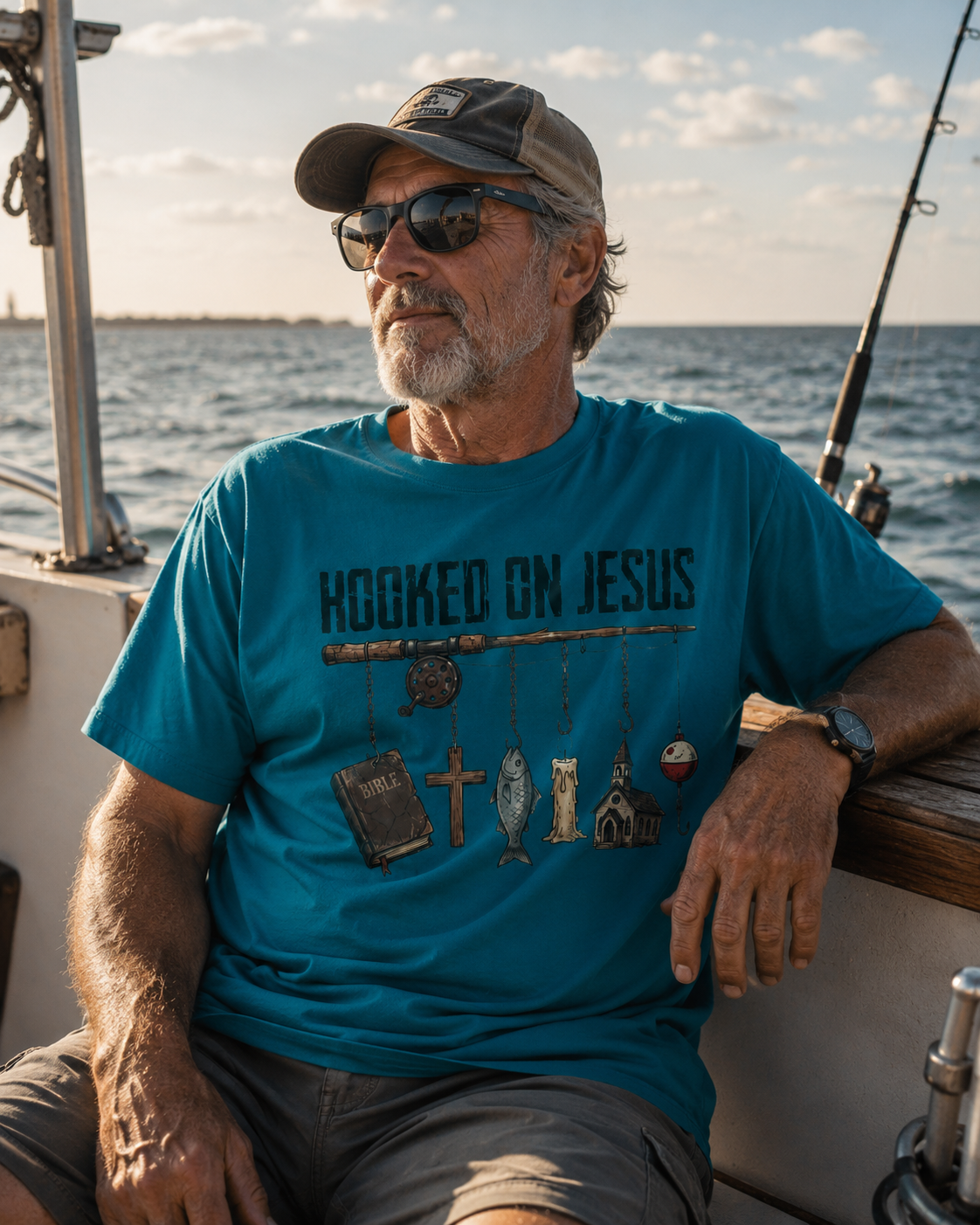 Hooked on Jesus Graphic T-Shirt — Christian Fishing Faith Tee