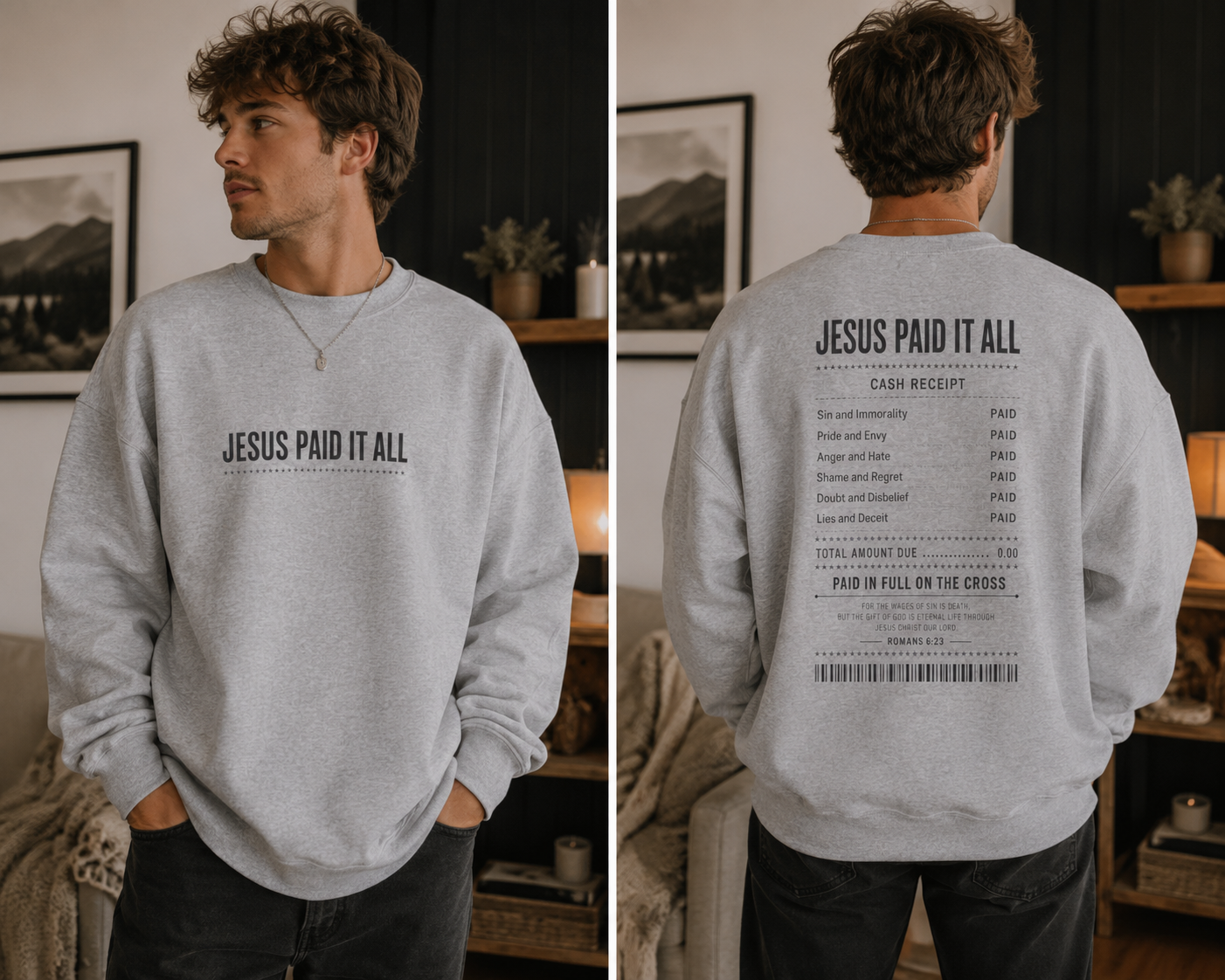 Crewneck Sweatshirt — "Jesus Paid It All" Faith Graphic Crewneck