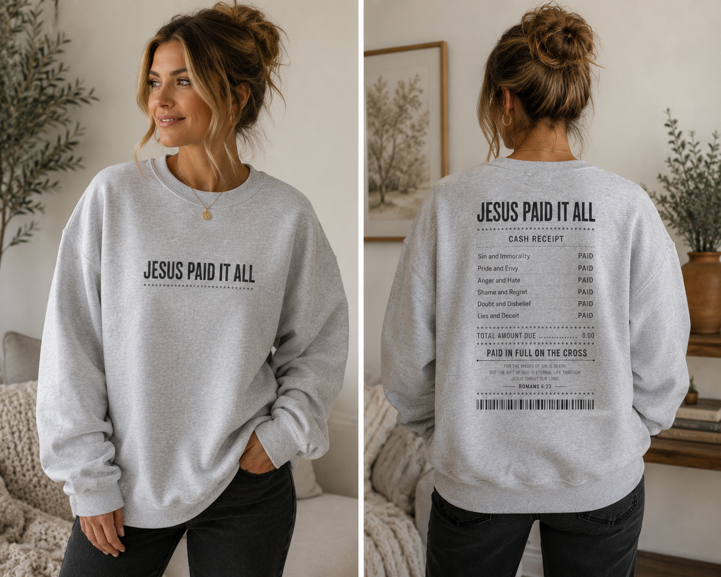 Crewneck Sweatshirt — "Jesus Paid It All" Faith Graphic Crewneck