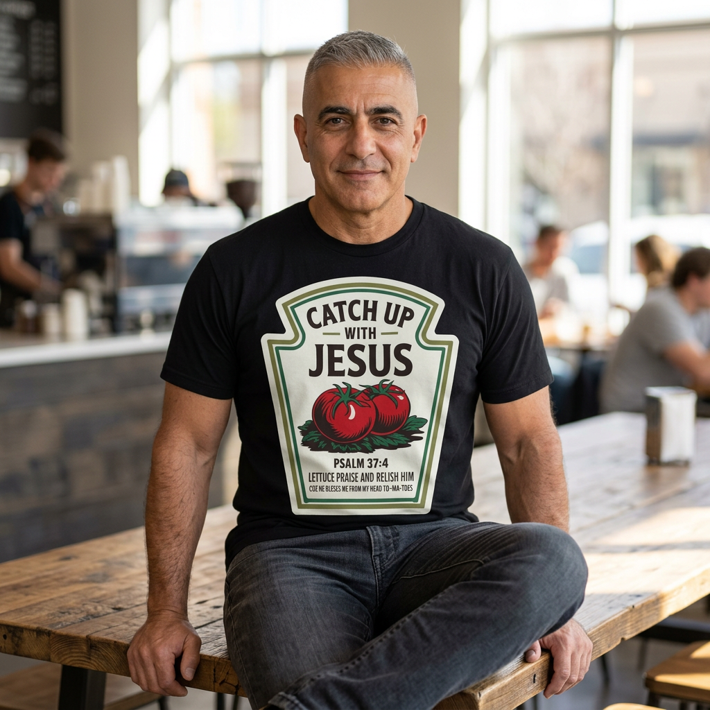 Catch Up With Jesus T-Shirt — Faith-Based Veggie Graphic tee (Psalm 37:4)