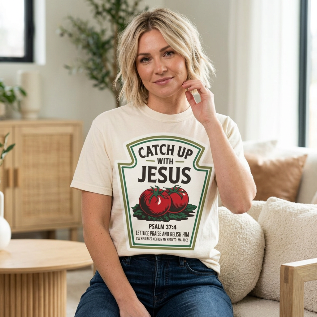 Catch Up With Jesus T-Shirt — Faith-Based Veggie Graphic tee (Psalm 37:4)