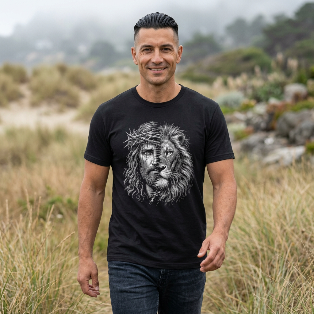 Lion of Judah Graphic Tee — Jesus Crown of Thorns Lion Face T-Shirt