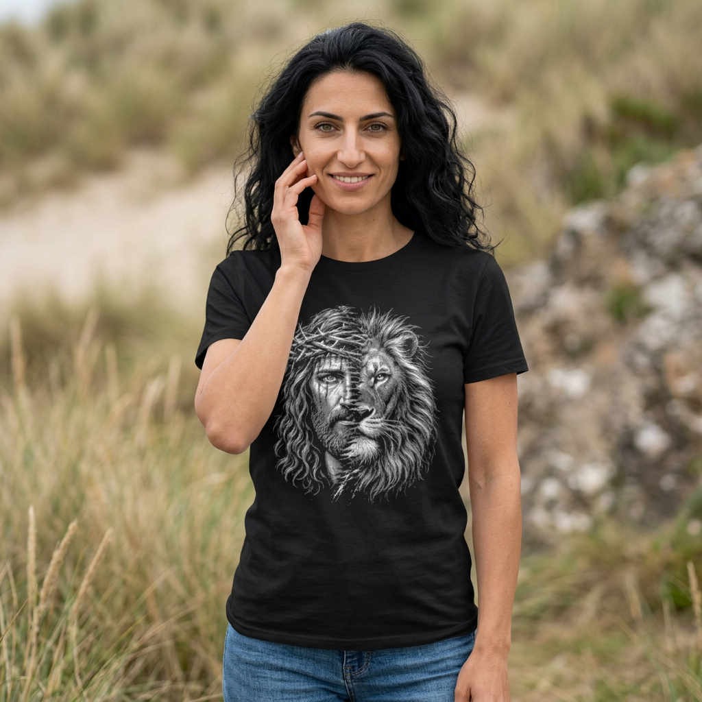 Lion of Judah Graphic Tee — Jesus Crown of Thorns Lion Face T-Shirt