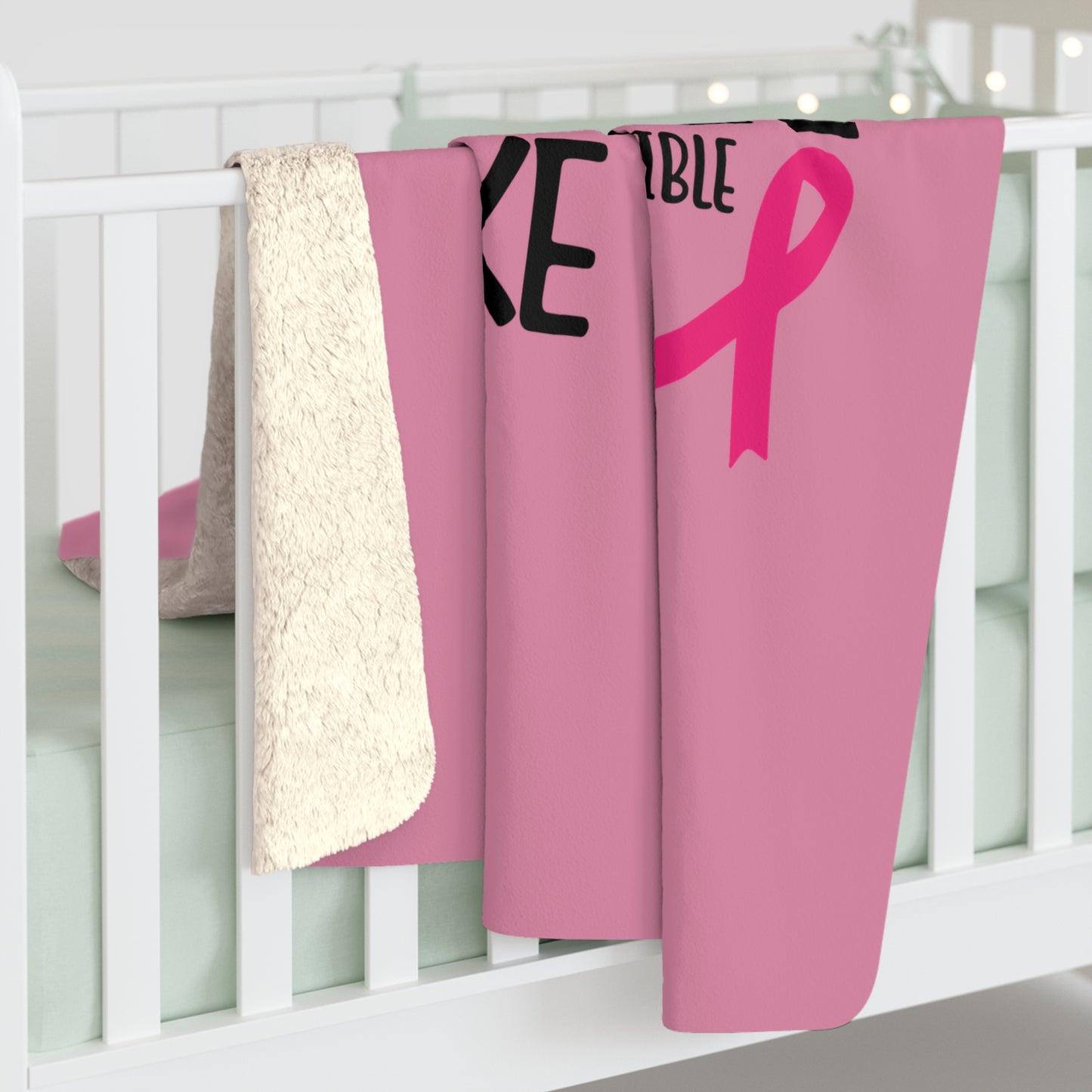 Breast Cancer Hope Sherpa Blanket — "Heal Cancer" Luke 1:37 Pink Ribbon