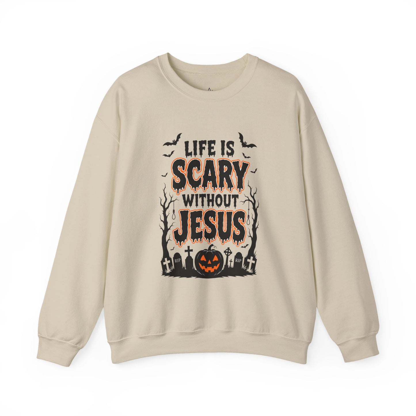 Halloween Christian Sweatshirt — "Life Is Scary Without Jesus" Crewneck