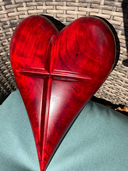 Red 3D Heart Cross Sculpture Christmas Gift Anniversaries gift 20th anniversary wooden Art birthday gift