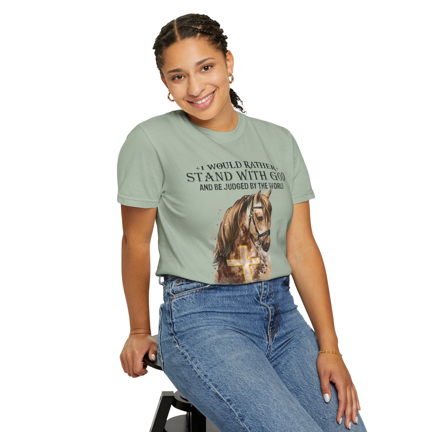Stand With God Horse T-Shirt — 'I Would Rather Stand With God' Christian Faith Tee