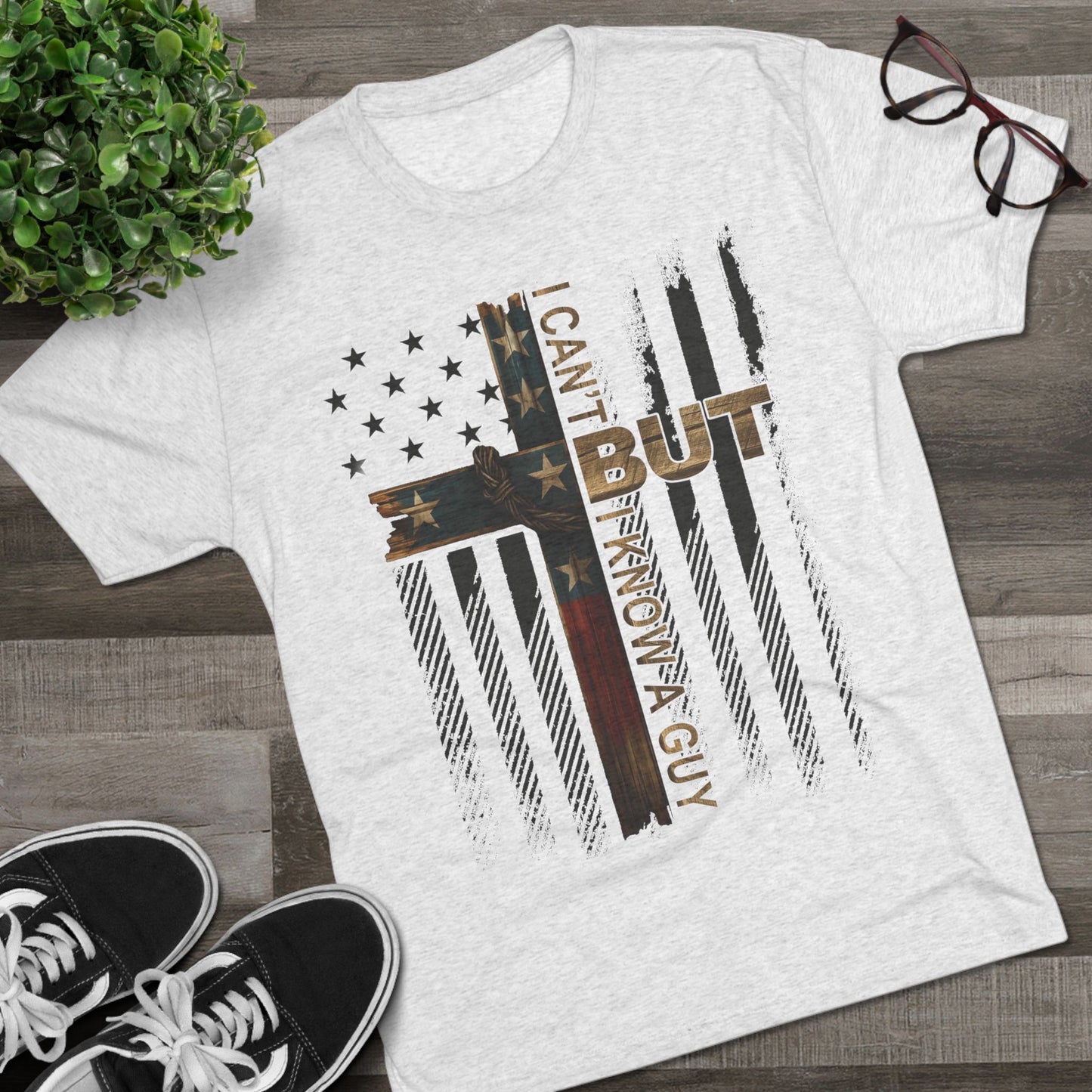 T-Shirt — "I Can’t, But I Know A Guy" Distressed American Flag Tee