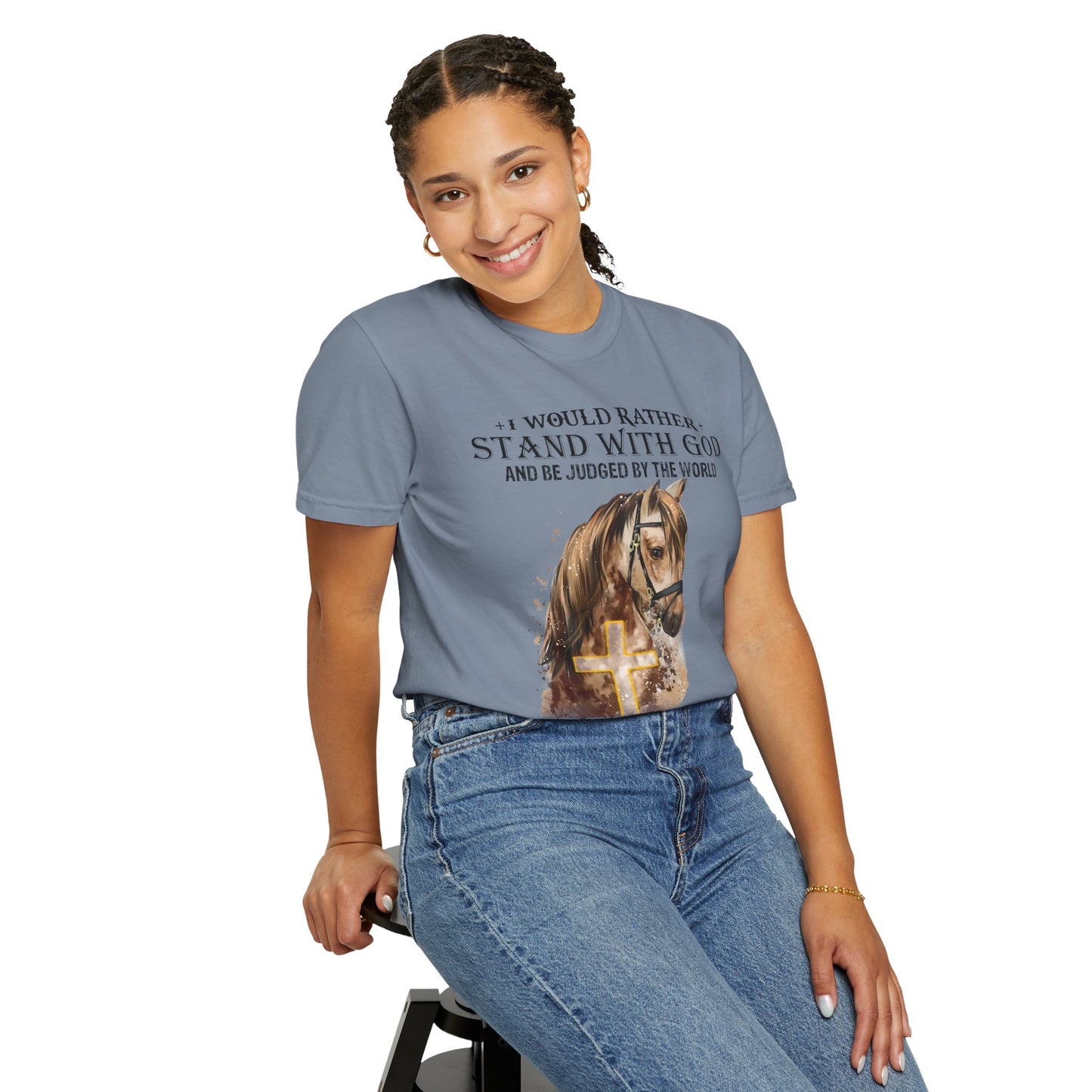 Stand With God Horse T-Shirt — 'I Would Rather Stand With God' Christian Faith Tee