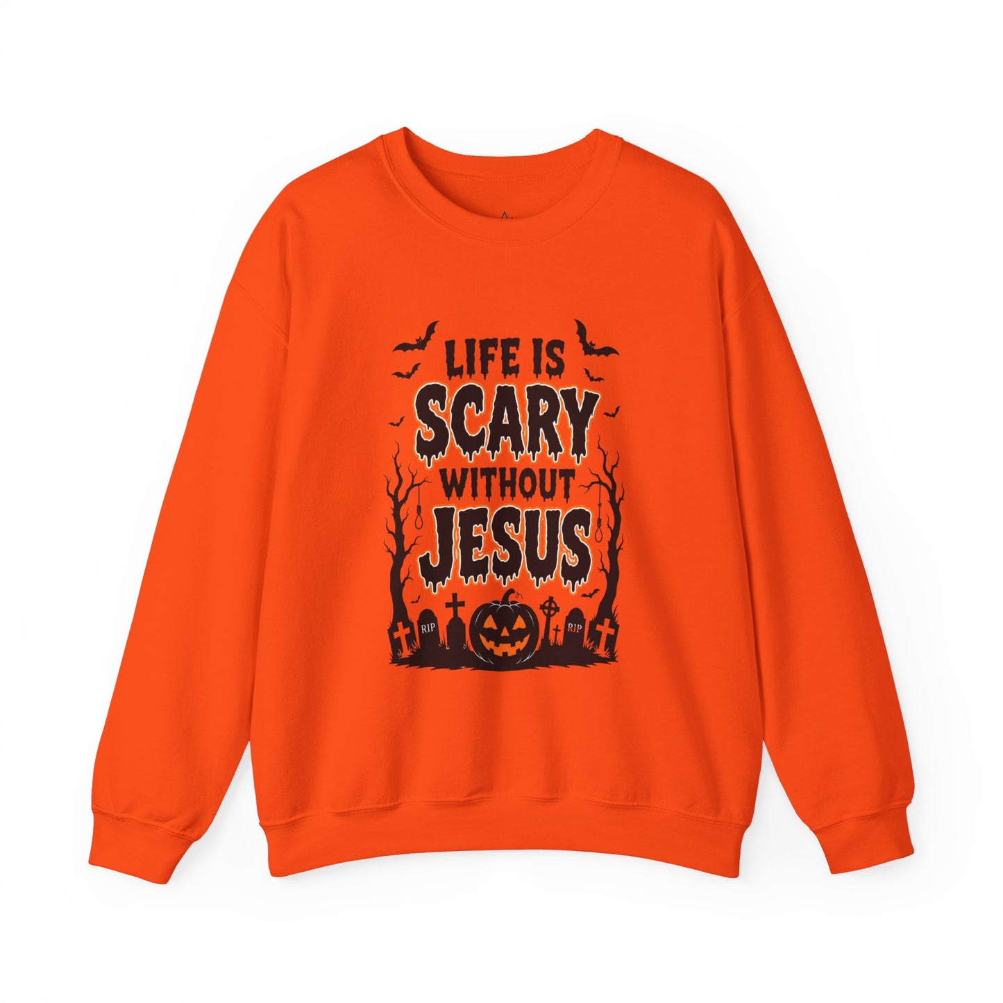 Halloween Christian Sweatshirt — "Life Is Scary Without Jesus" Crewneck