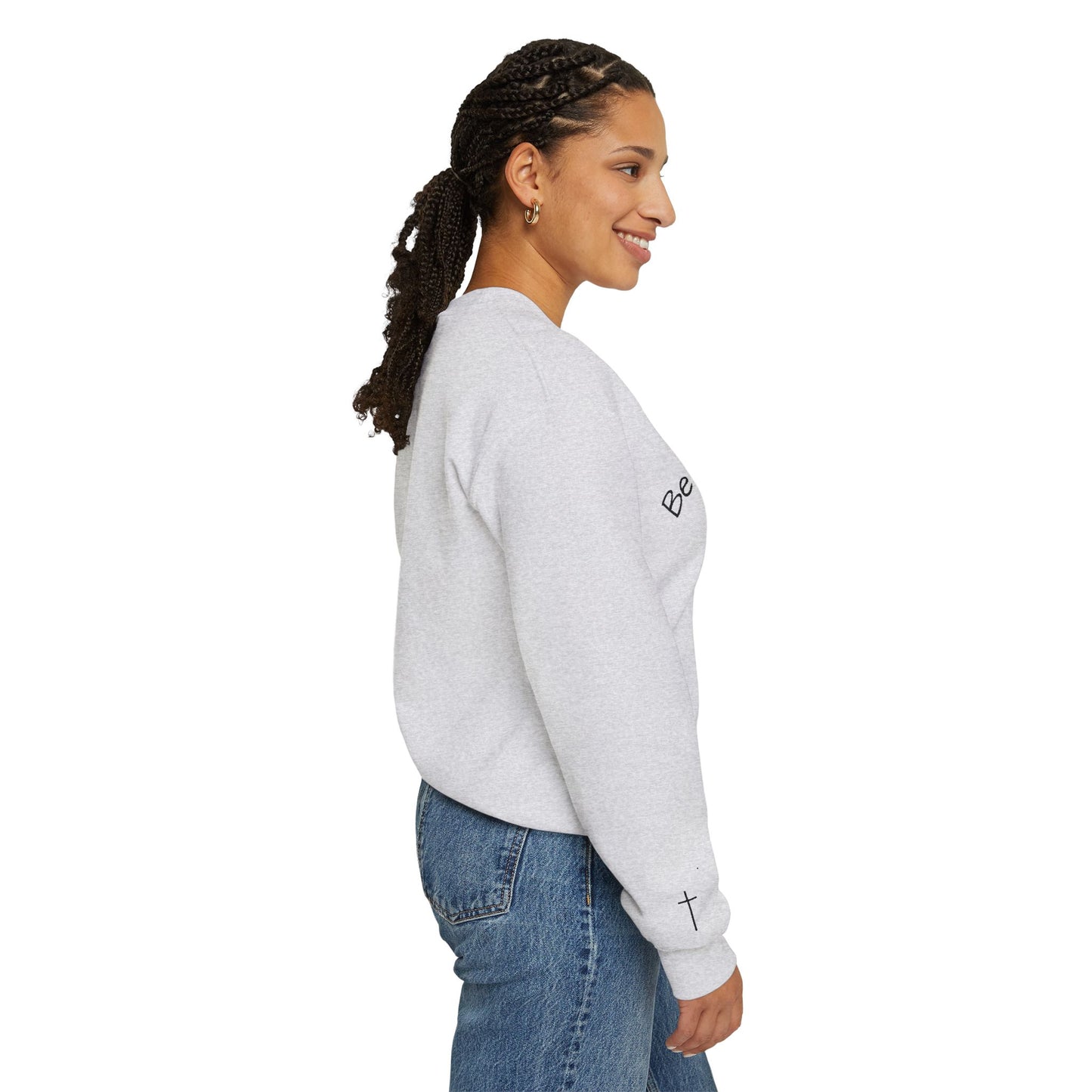 Be Still and Know Embroidered Sweatshirt — Double Sleeve Cross Design