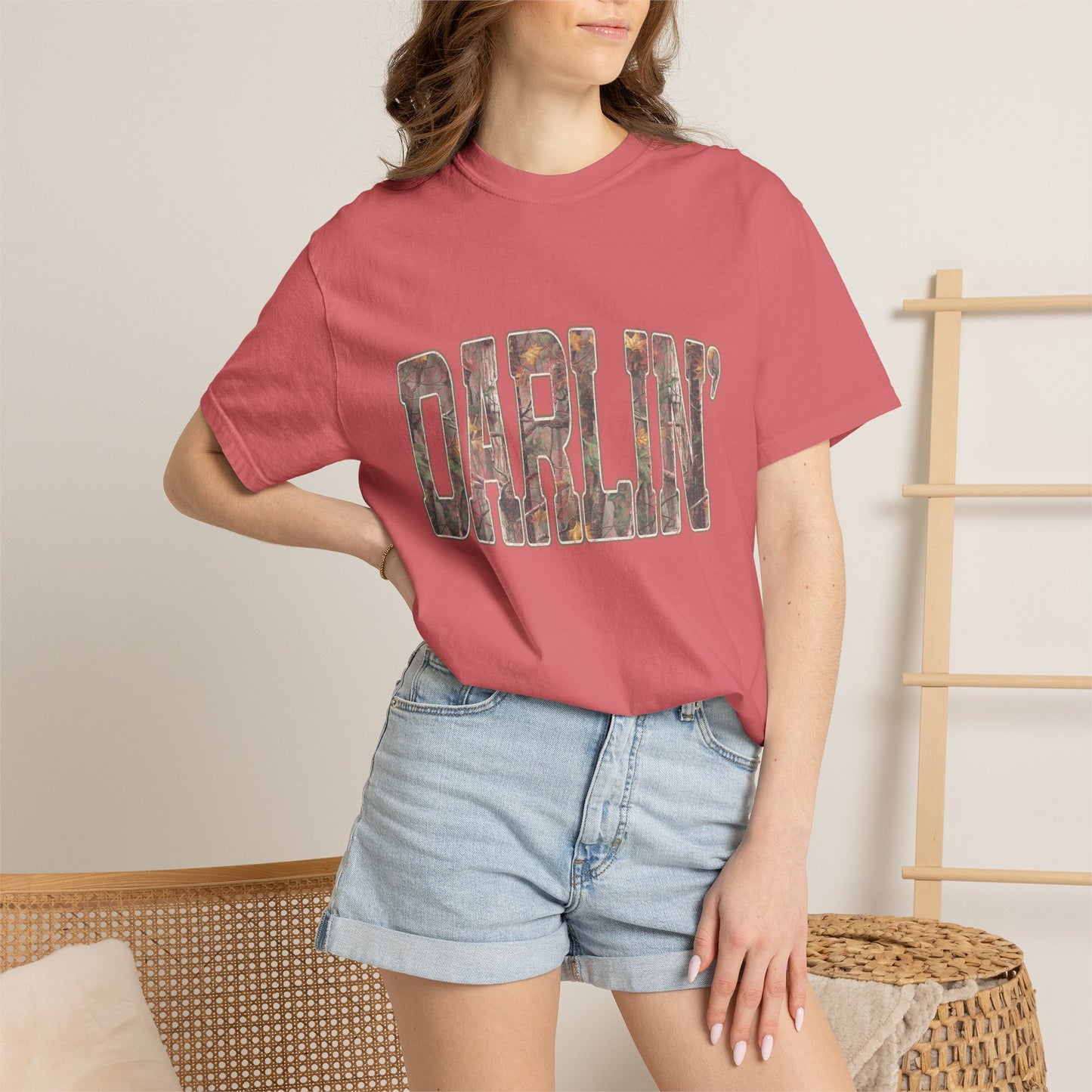 Darlin' distressed camo block text T-shirt