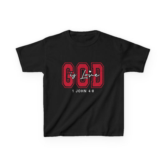 Kids Tee — Distressed Red 'GOD is love' Varsity Lettering