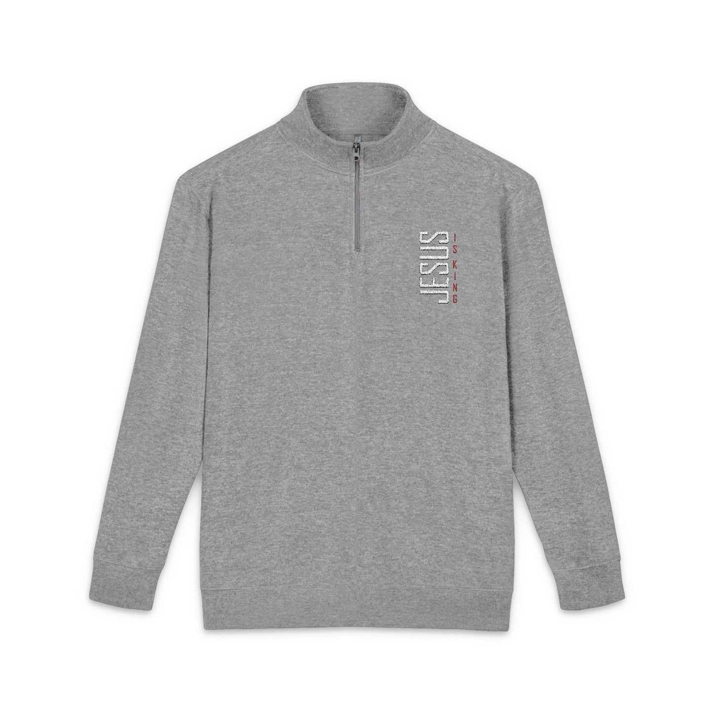 Jesus Is King Embroidered Fleece Pullover - Christian Quarter-Zip