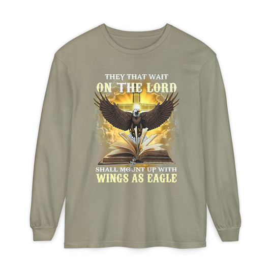 Christian Eagle Long Sleeve Shirt — "On The Lord Wings As Eagles" Graphic