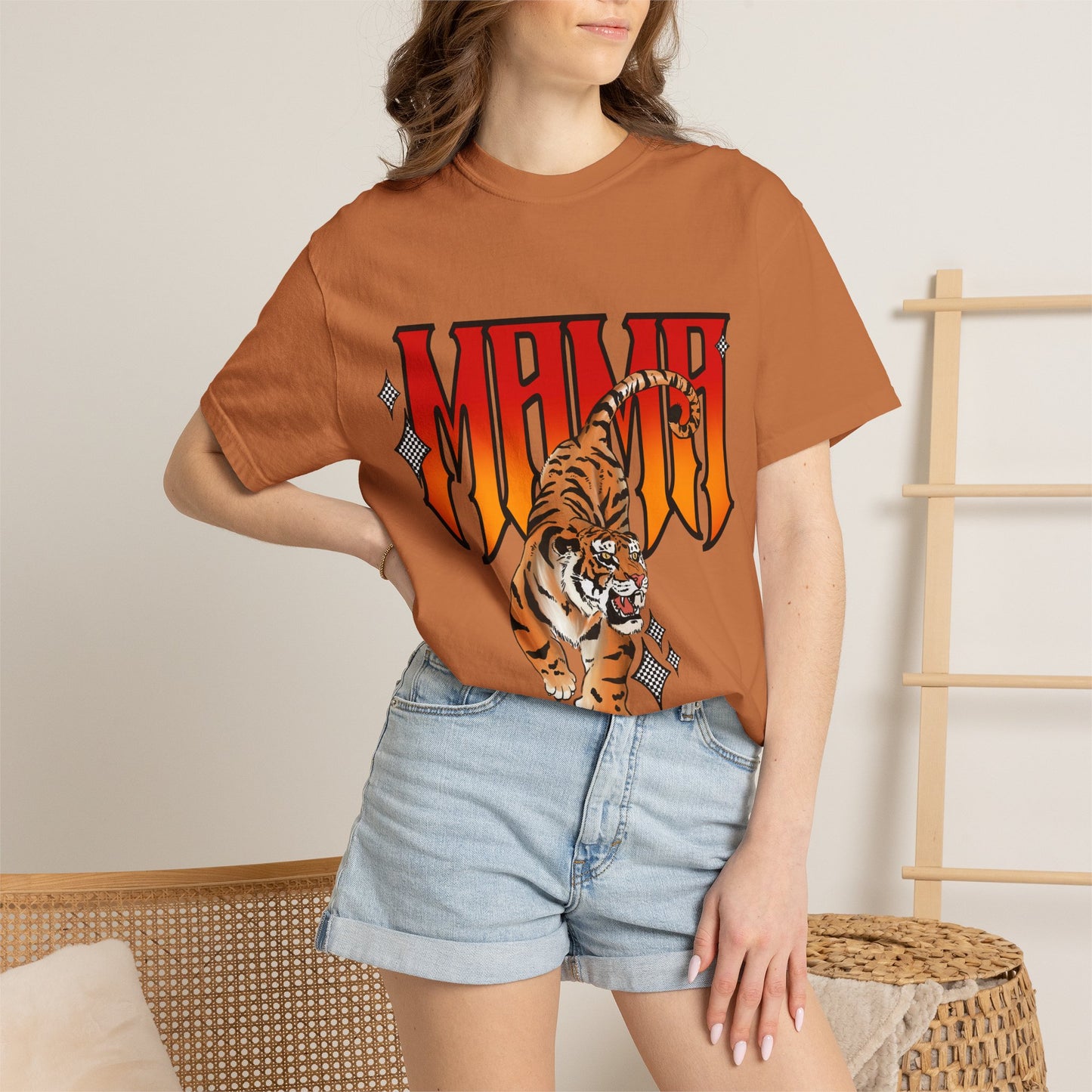 Retro MAMA Roaring Tiger Graphic T-Shirt | Vintage Flame Lettering