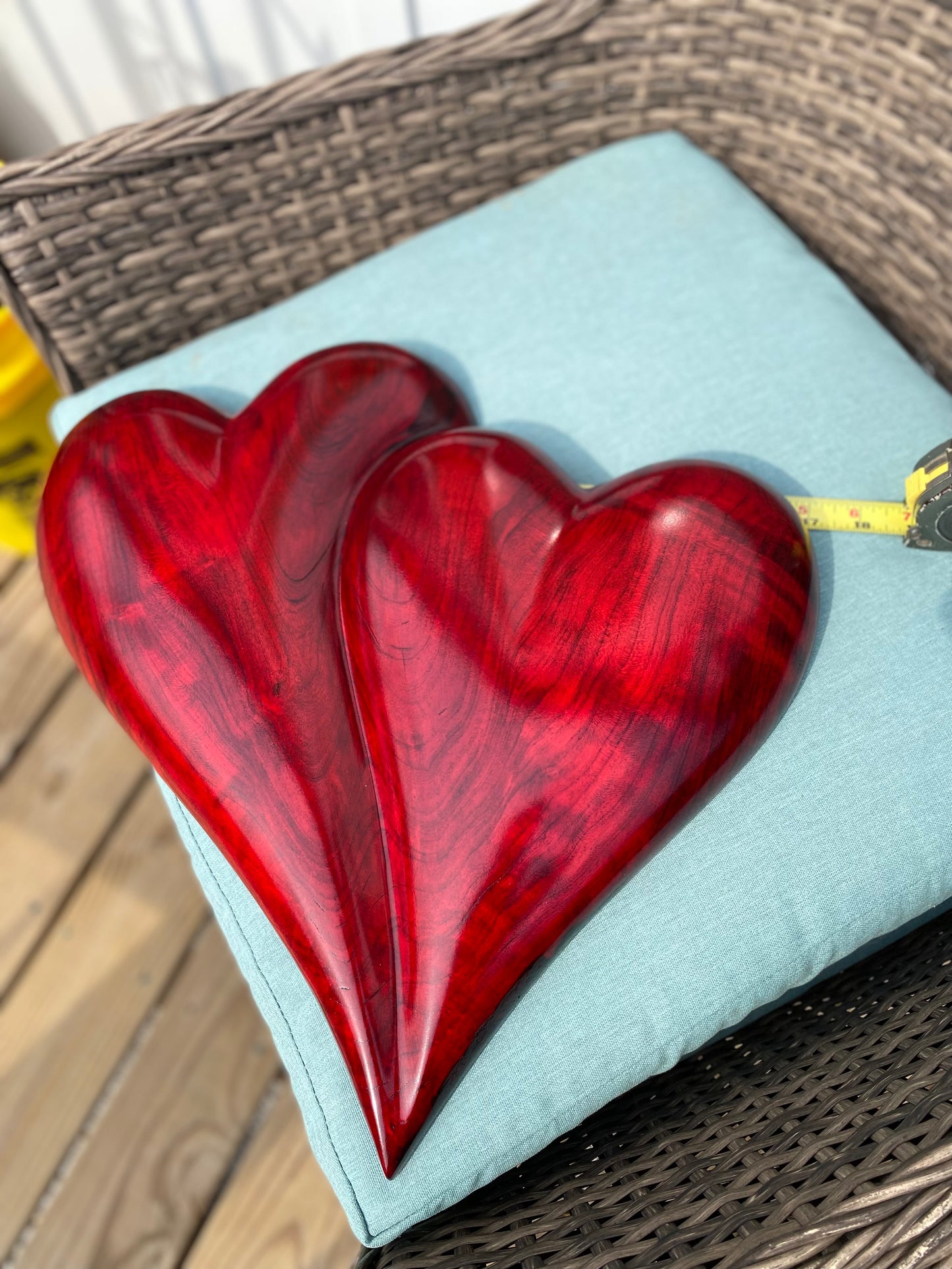 Large Red Wedding Two Become One Double 3D Heart Sculpture Anniversaries gift 20th anniversary wooden Art birthday gift Mother’s Day gift Wooden  heart