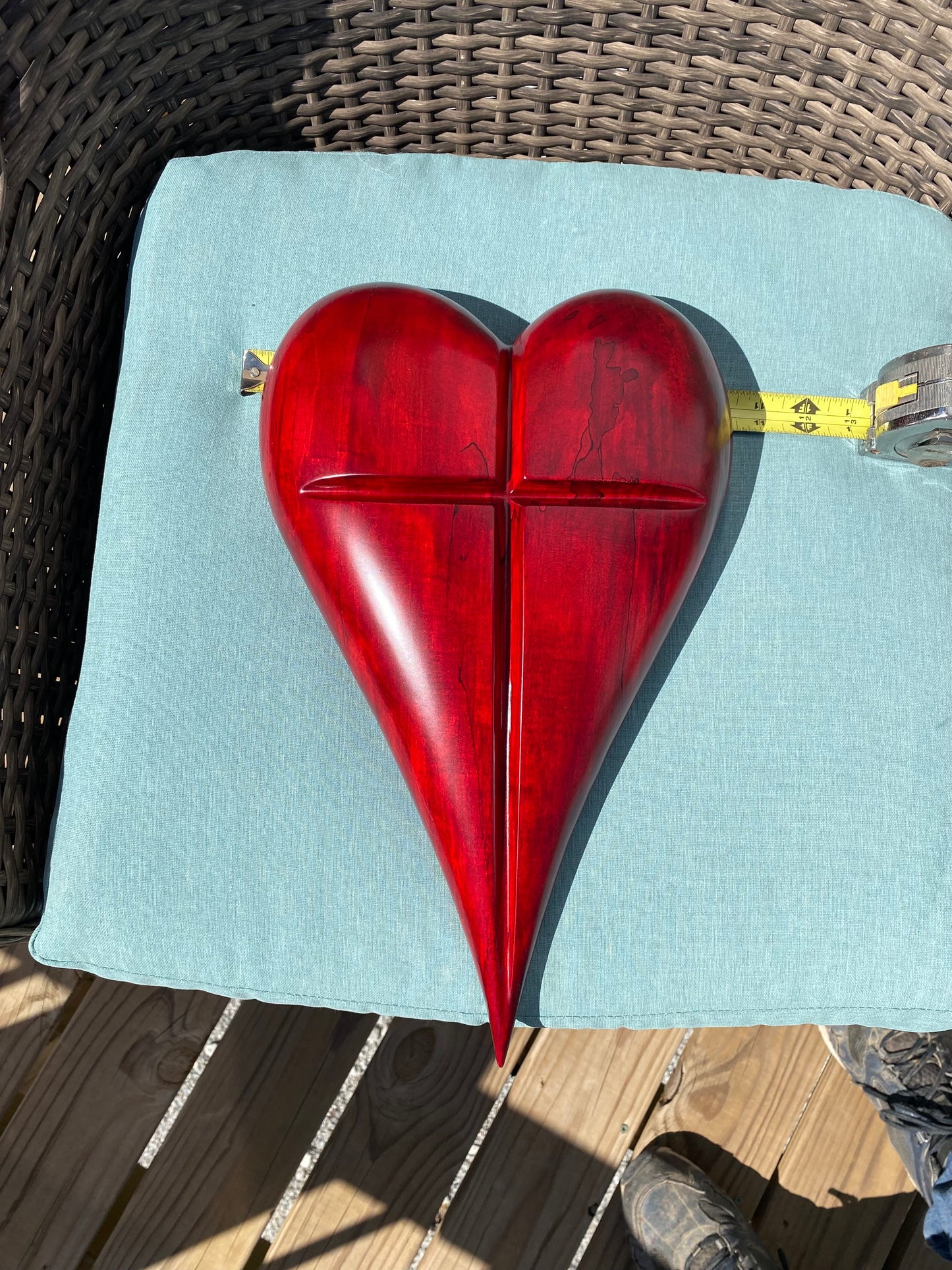 3D art Large RED heart with cross Hand Carved Wooden Heart Wall Decor – 3D Rustic Wood Heart Sculpture – Anniversary / Wedding Gift – Handmade Natural Wood Art