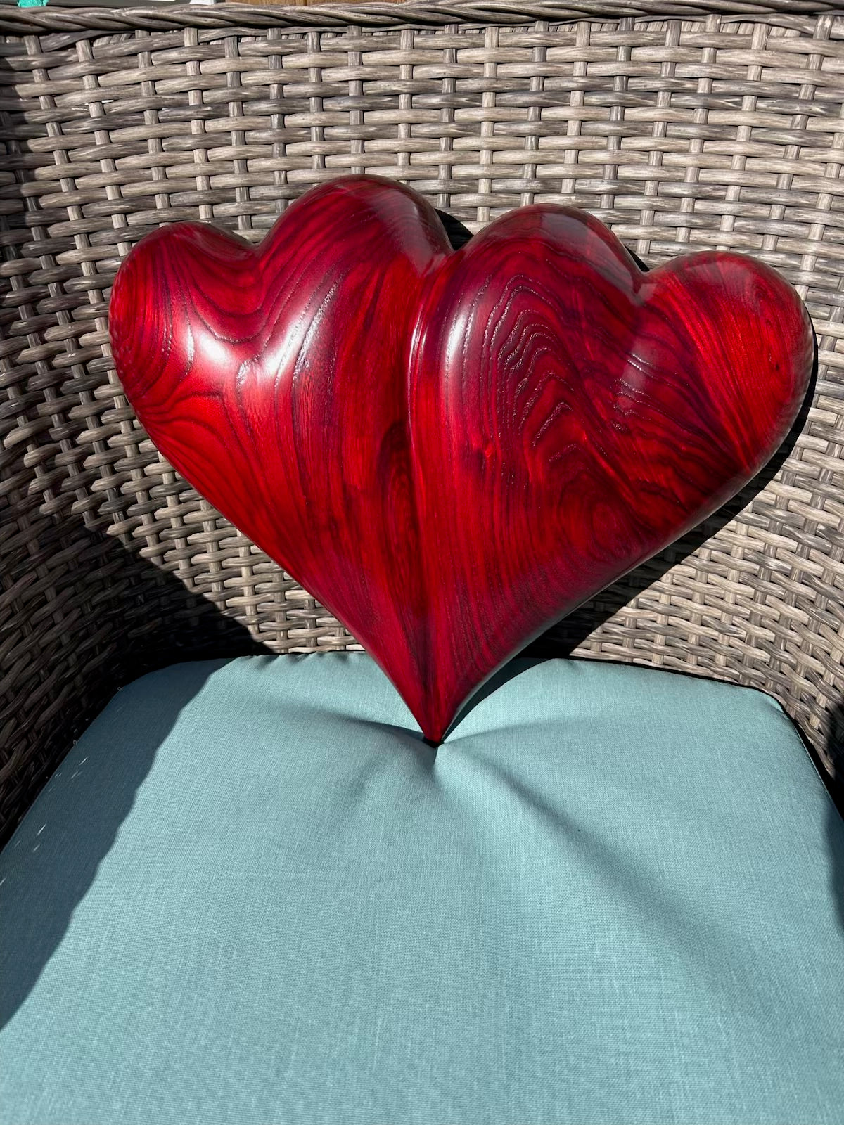 Large Red Wedding Two Become One Double 3D Heart Sculpture Anniversaries gift 20th anniversary wooden Art birthday gift Mother’s Day gift Wooden heart