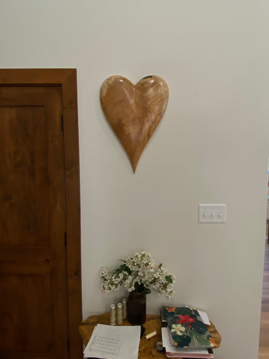 3D art Large Hand Carved Wooden Heart Wall Decor – 3D Rustic Wood Heart Sculpture – Anniversary / Wedding Gift – Handmade Natural Wood Art