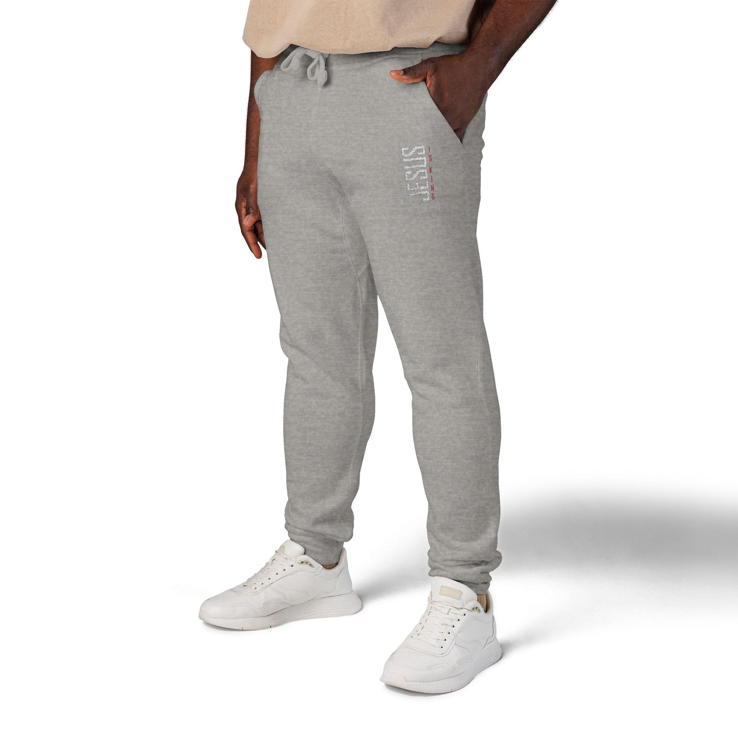 Jesus is King Embroidered Fleece Sweatpants — Cozy Casual Joggers