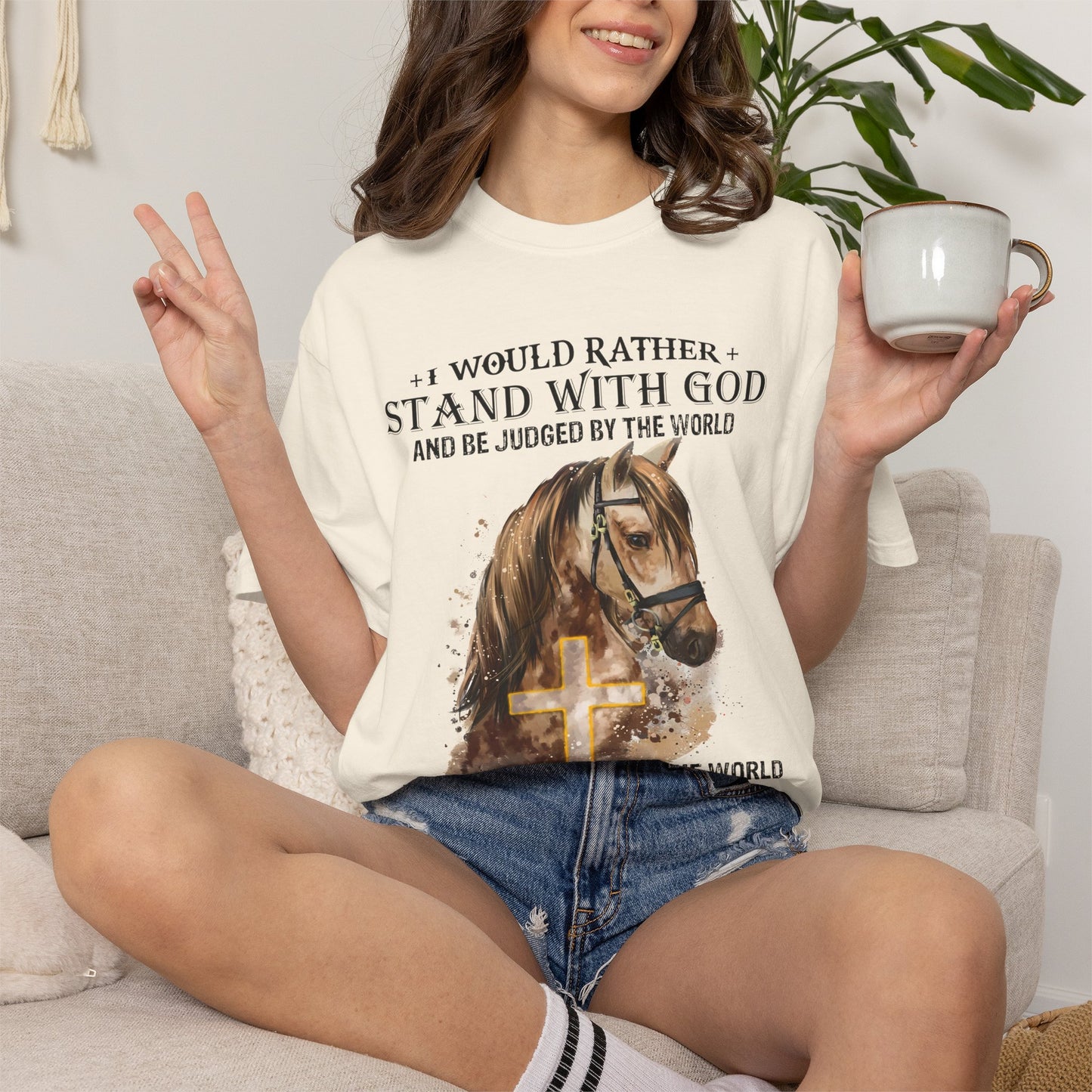Stand With God Horse T-Shirt — 'I Would Rather Stand With God' Christian Faith Tee