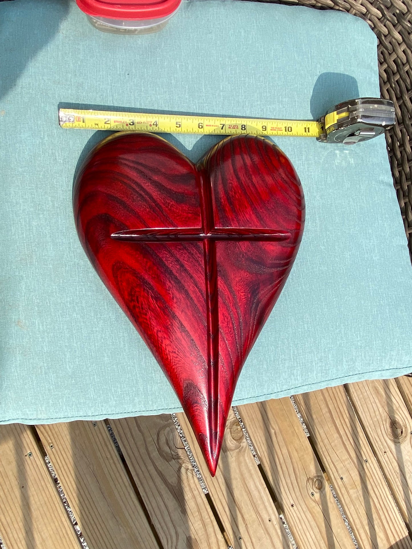 Red 3D Heart Cross Sculpture Gift Anniversaries gift 20th anniversary wooden Art birthday gift