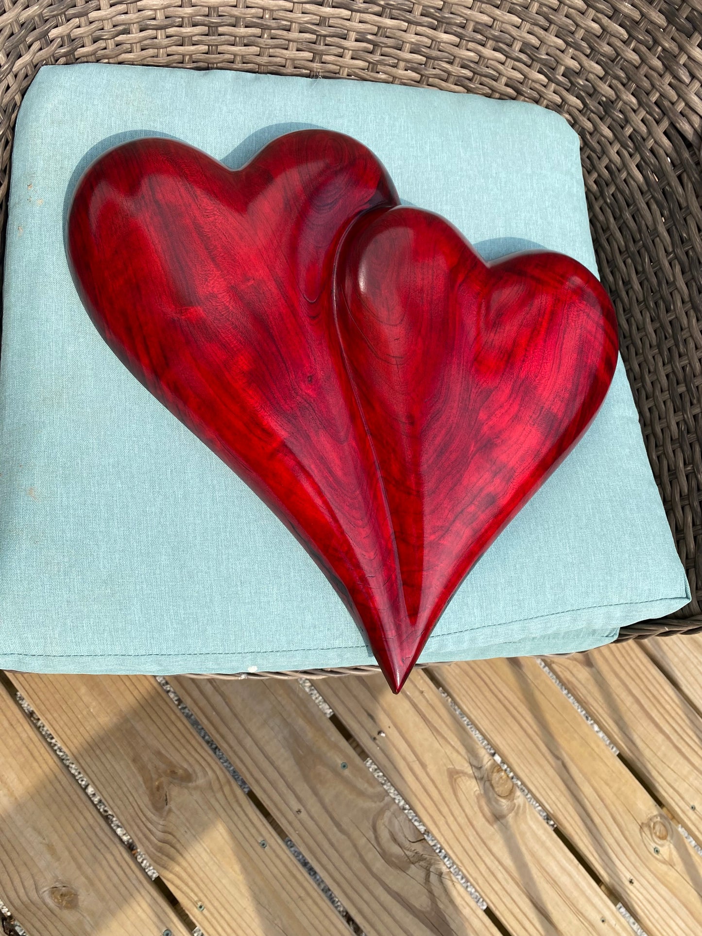 Large Red Wedding Two Become One Double 3D Heart Sculpture Anniversaries gift 20th anniversary wooden Art birthday gift Mother’s Day gift Wooden  heart